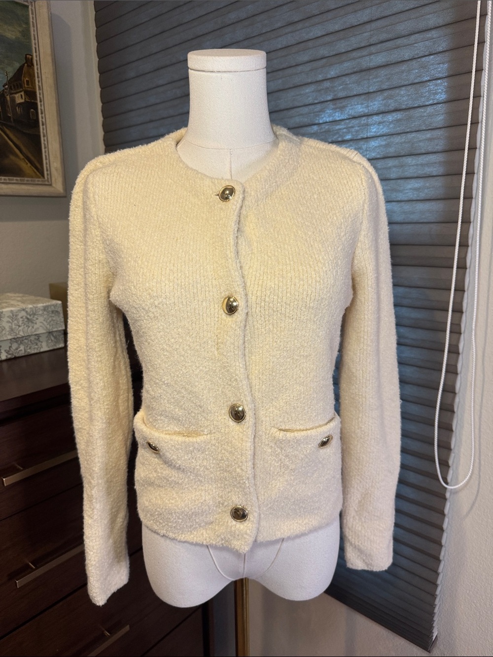 INC International Concepts Creamy Yellow Button-Front Cardigan. Size XS Petite